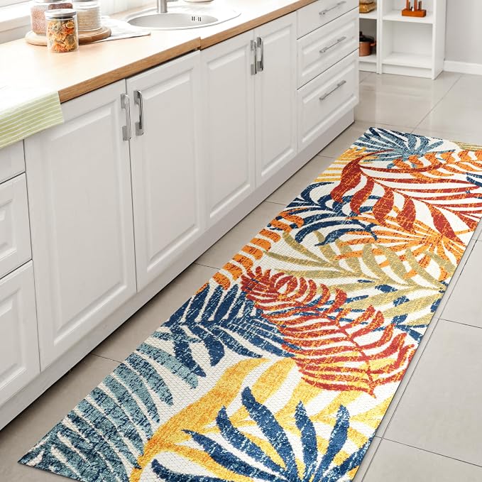 JONATHAN Y Tropics Palm Leaves Indoor Outdoor Runner Rug 2X8 Cream/Orange | Ships Rolled, Durable Flat Weave, Lays Flat for Backyard, Patio, Porch, Easy-Cleaning, High Traffic,Pet-Friendly,Non-Shedding