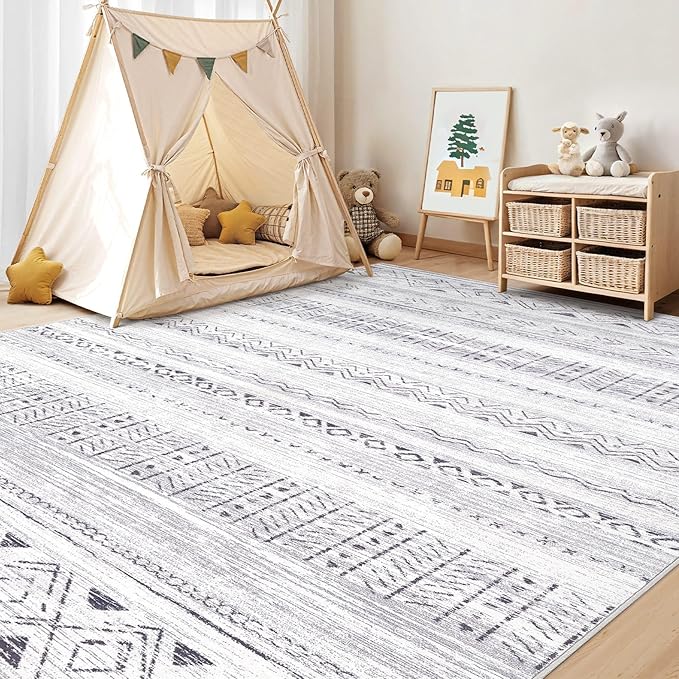 cotiled 10x12 Area Rug Living Room: Washable Boho Rugs with Non Slip Backing Large Soft Indoor Stain Resistant Carpet for Bedroom Farmhouse Dining Room Lightweight Home Decor Dark Grey
