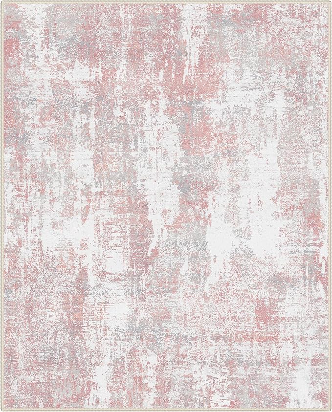 BEIMO Area Rugs 9x12 for Living Room Bedroom, Modern Abstract Machine Washable Rug, Large Soft Low Pile Floor Carpet with Non Slip Backing for Dining Room, Pink/Grey