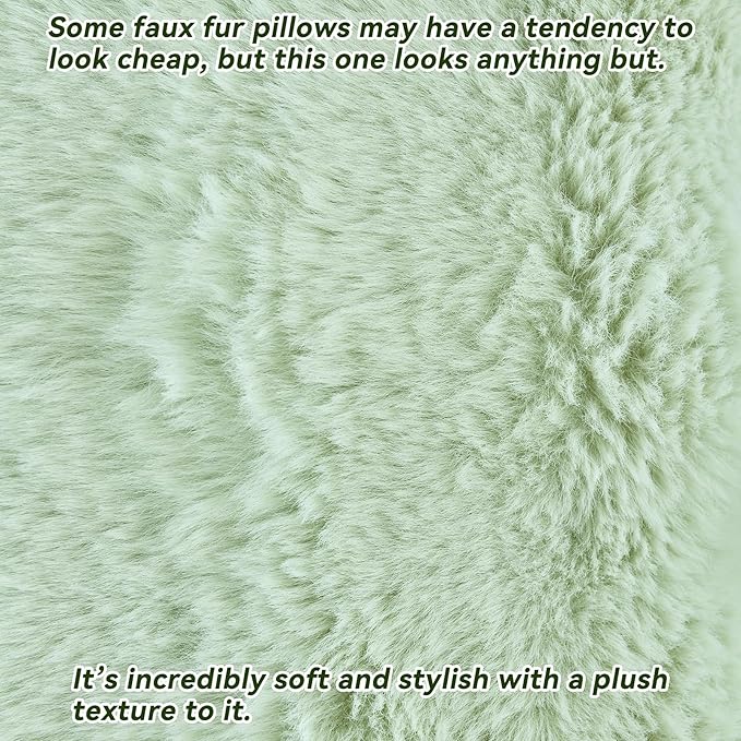 AmHoo Pack of 2 Throw Pillow Covers 3D Dense Faux Rabbit Fur Cozy Super Soft Fuzzy Set Case Cushion for Couch Sofa Bedroom 18 x 18-Inch Green