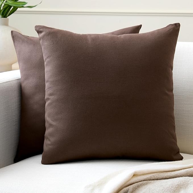 Encasa XO Throw Pillow Covers 18x18 in Set of 2 Dark Taupe | No Inserts | Cotton Pillow Covers for Living Room, Bed, Sofa, Couch | Decorative Cushion Covers with Improved Zipper