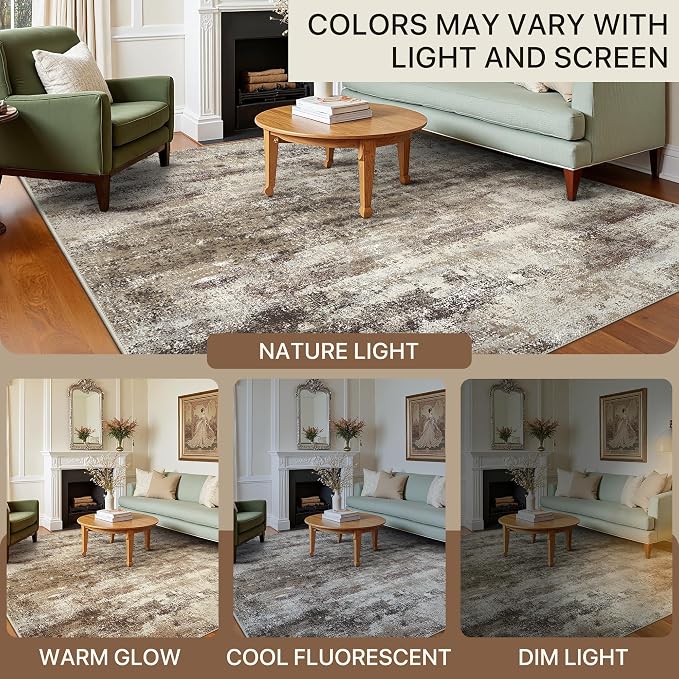 BEIMO Area Rugs 6x9 for Living Room Bedroom, Modern Abstract Machine Washable Rug, Large Soft Low Pile Floor Carpet with Non Slip Backing for Dining Room, Beige/Brown