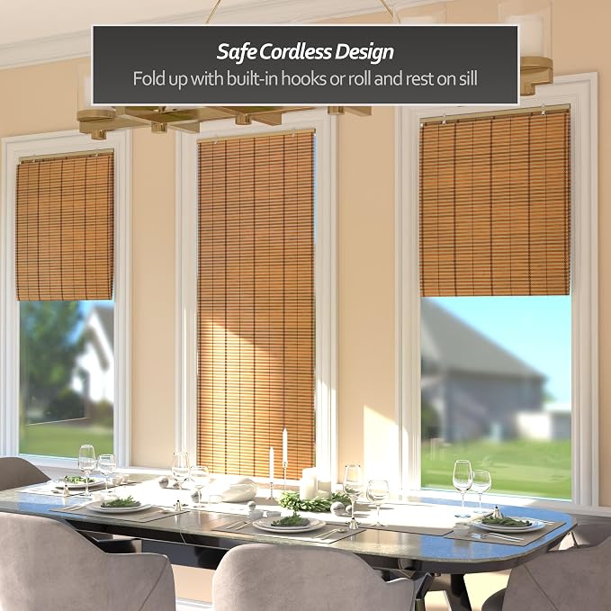 Red Lantern Burnt Bamboo Cordless Window Shade - Two-tone Honey, 24" Wide
