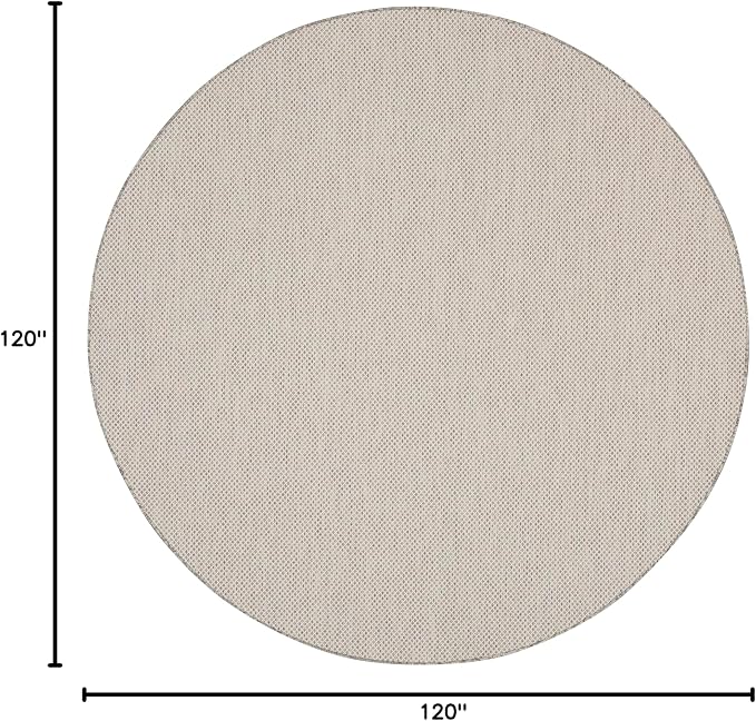 Nourison Home Courtyard Ivory Silver 10' x Round Area Rug - Easy Clean, Non Shedding, Bed Room, Living Room, Dining Room, Kitchen (10' x Round)