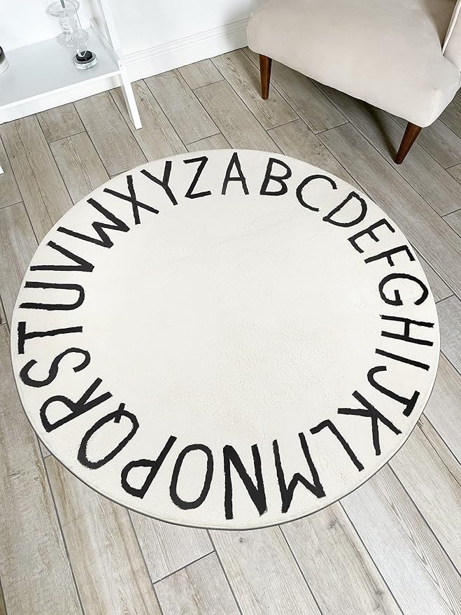 Topotdor Round Kids Play Rug Alphabet Nursery Area Rug Extra Large Soft Crawling Play Mat for Children Toddlers Bedroom (71 inch, White)