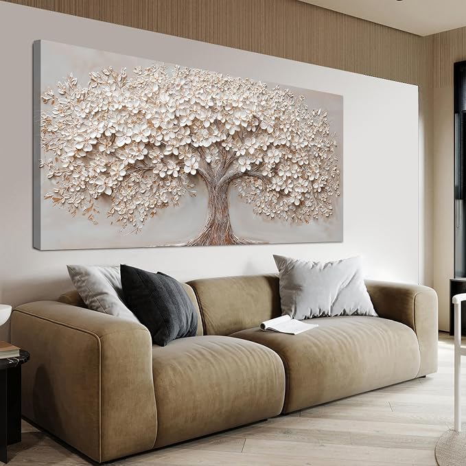 Canvas Wall Art Decor Prints Botanical Large Wall Art Pictures for Living Room Canvas Art Wall Decor Oversized Tree of Life Wall Art Decor Modern White Wall Art Prints Artwork for Walls Bedroom Office Decor 39" X 78"