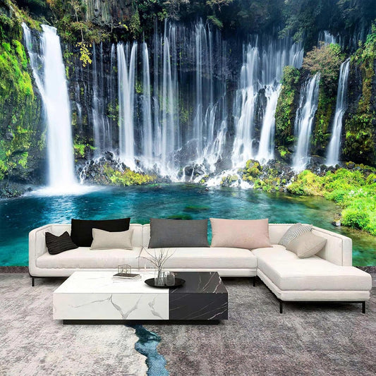 WFBHUA-Wall Mural Waterfall Green Nature Lake Landscape Wallpaper Decor for Bathroom Living Room Bedroom(Not Peel and Stick)