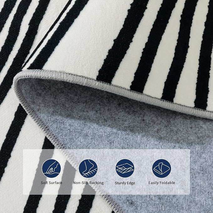 YIHOUSE 9×12 Ft Washable Rug, Black and White Abstract Area Rug for Bedroom, Living Room, Dining Room, Office, Playroom, Nursery, Ultra Thin Nonslip Modern Large Rugs Soft Contemporary Striped Rugs | Large modern abstract 9x12 rug, soft low pile with n...