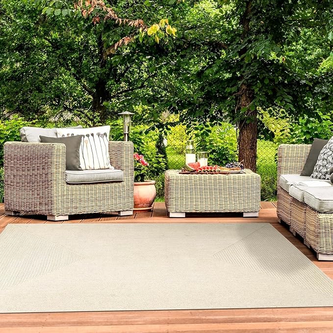 Superior Indoor Outdoor Area Rug, Handwoven Reversible Braided Home Decor for Kitchen, Dining Room Floors, Patio, Front Porch, Deck, Modern, Boho, Farmhouse Style, 8' x 10', Cream