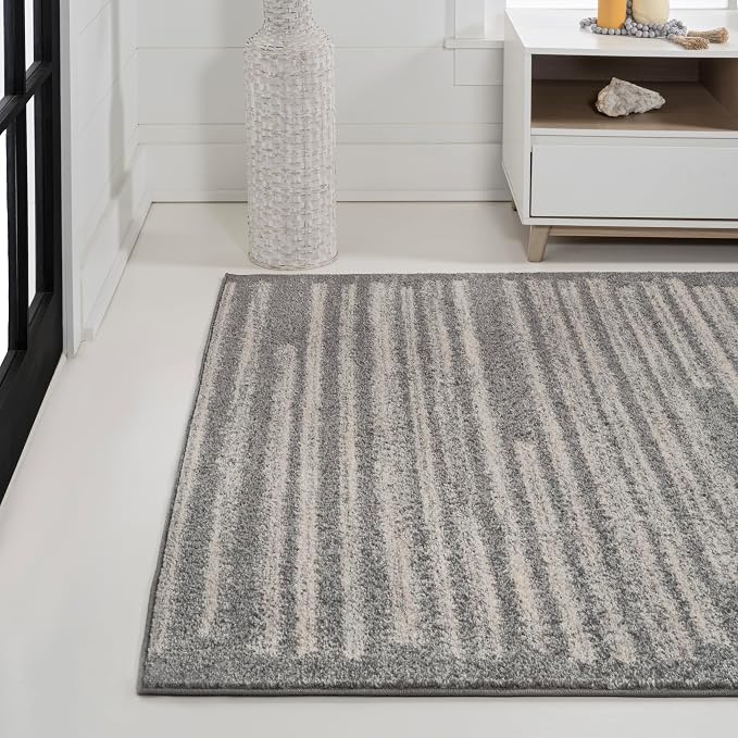 JONATHAN Y Khalil Modern Berber Stripe Gray/Cream Indoor Area Rug, 4x6, Contemporary, Bohemian, Easy-Cleaning for Living Room, Bedroom, Kitchen, Pet Friendly, Non-Shedding (MOH207G-4)