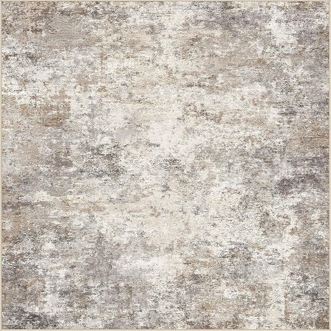 UERMEI Square Area Rugs : Washable 6x6 Neutral Modern Abstract Carpet for Living Room Bedroom - Soft Floor Mat with Non Slip Backing for Kitchen Nursery Dorms Farmhouse Home Decor - Brown Grey
