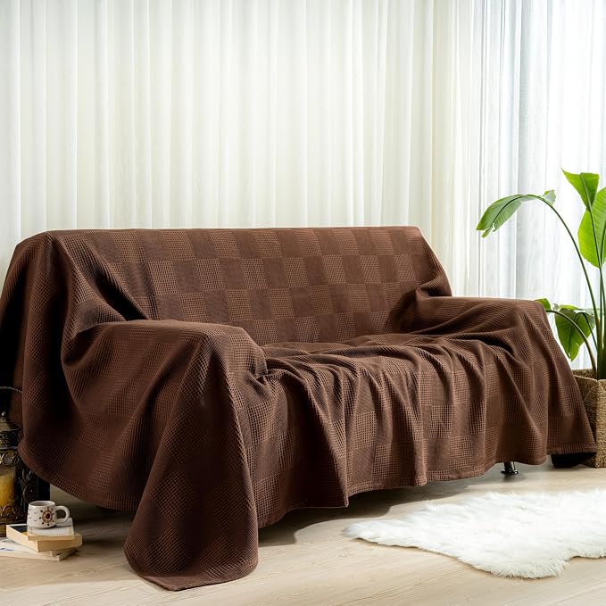 100% Turkish Cotton Blanket Twin Size Waffle Weave Blankets, Made in Turkiye, Light Airy Throw Bedspread (Dark Brown, Twin Size Blanket 70 x 90 inch)