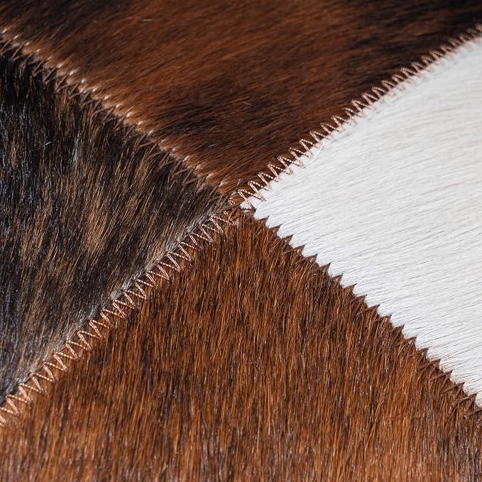 ecowhides 100% Genuine Brazilian Cowhide Patchwork Pillow – Tricolor Four Panel Design – Single-Sided – Luxury Leather Decorative Cushion for Rustic & Western Home Décor – 15” x 15”