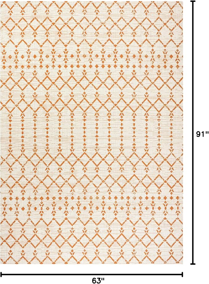 JONATHAN Y Moroccan Geometric Indoor Outdoor Area Rug 5X8 Cream/Orange, Ourika Textured Weave for Backyard, Patio, Porch, Easy-Cleaning, High Traffic, Pet-Friendly, Non-Shedding (SMB108O-5)