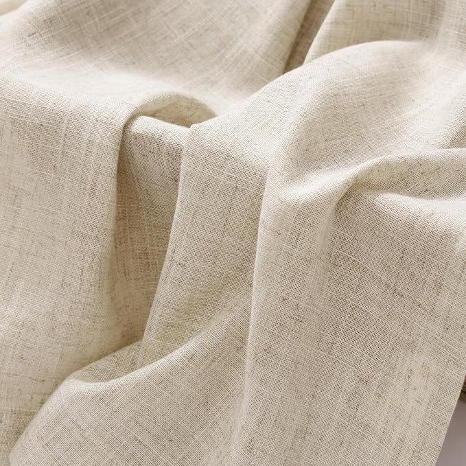 Beige Tan Linen Curtains 84 Inch Length 2 Panel for Bedroom Grommet Burlap Flax Linen Drape Semi Sheer Light Filtering Privacy Neutral Rustic Farmhouse Window Curtain 84 Inches Long for Living Room