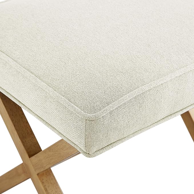Amazon Basics Small Ottoman Foot Rest, Mid-Century Modern X Square Polyester Foot Stool, Linen, Ivory White, 18" D x 19.8" W x 18.3" H