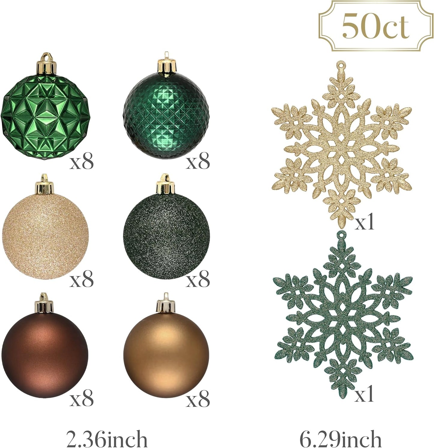 Valery Madelyn Christmas Tree Decorations Ornament Set for Fall Halloween, 50ct 2.36 Inches Green Brown and Gold Shatterproof Christmas Ball Ornaments Hanging Xmas Holiday Party Decor