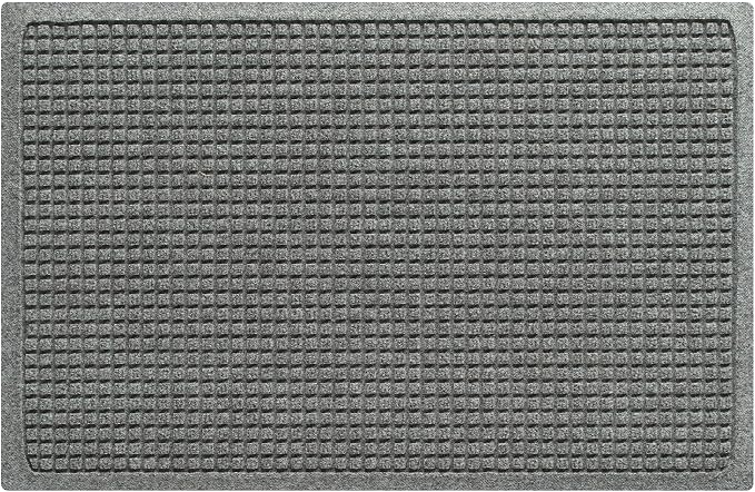 WaterHog Squares Front Door Mat Indoor Outdoor Entrance, Absorbent All-Weather Doormat with Non-Slip Rubber Backing, Dirt & Moisture Trapper, Low Profile, Easy Clean, Made in USA 23"x35.5" Medium Grey