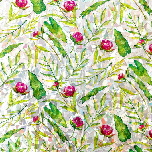 Rainbow Window Privacy Film 3D Floral Decorative Stained Glass Window Film Anti UV Non-Adhesive Reusable 17.5" x 78.7" for Home Room Car Glass Cling