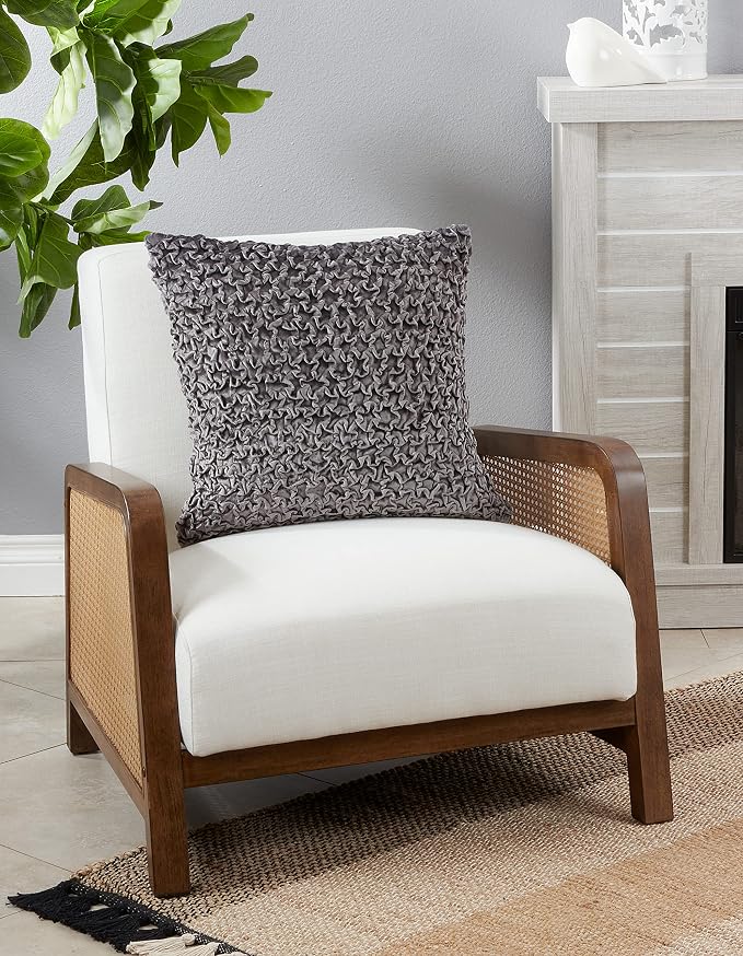 SARO LIFESTYLE Smocked Velvet Throw Pillow Cover, Slate, 20"