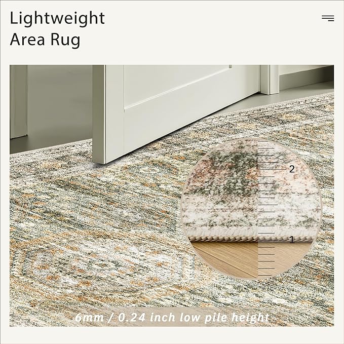 Soalmost 6x9 Area Rug for Living Room Washable 6x9 Non-Slip Modern Rugs for Bedroom Dinning Room Ultra-Thin Indoor Green Orange