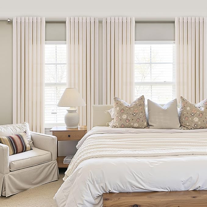 Extra Long Beige Linen Curtains 126 Inch Length for Living Room 2 Panels Set Grommet Modern Farmhouse Coastal Decor Drapes Cotton Textured Sheer Protect Privacy Curtain for High Window 52x126