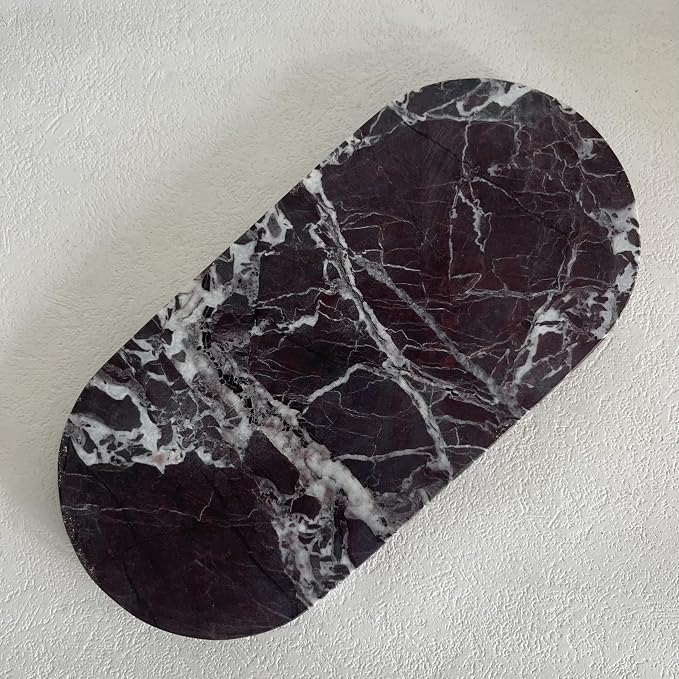 Natural Marble Oval Tray Ornaments Vintage Small Tray Storage Dish for Counter, Vanity, Dresser, Nightstand and Desk (Rosa Levanto)