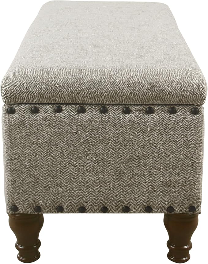 HomePop Large Storage Bench with Nailhead Trim - Taupe and Cream