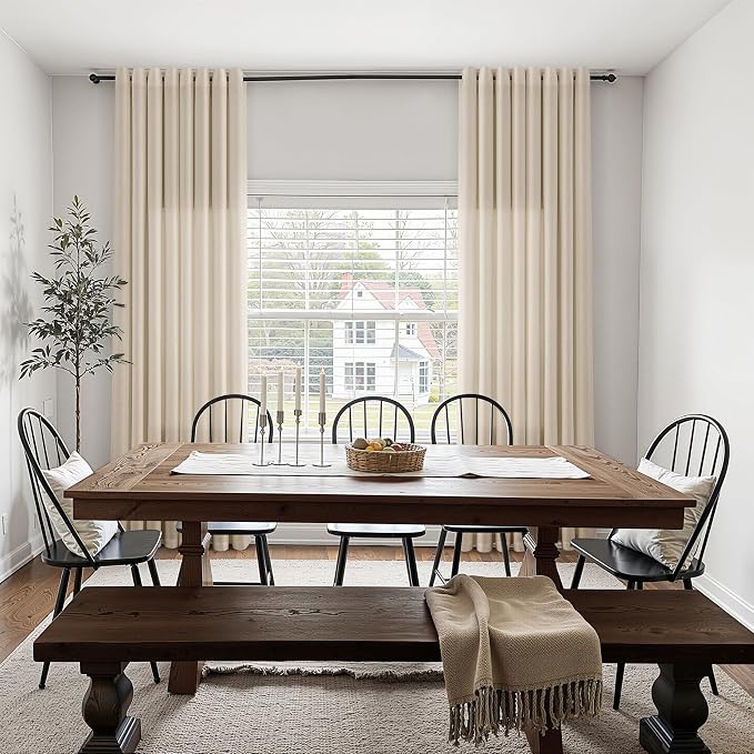 Birch Beige Linen Curtains 102 Inches Long for Living Room Floor to Ceiling Curtain Extra Long Light Filtering Privacy Grommet Top Drapes Modern Farmhouse Curtain for Bedroom 52x102, 2 Panels