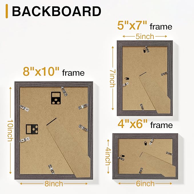 Vittanly 15 Pack Picture Frames Collage Wall Decor for Mounting or Tabletop Display, Gallery Frame Set for Family, Multi Sizes Including 3pcs 8x10, 6pcs 5x7, 6pcs 4x6, Rustic Grey