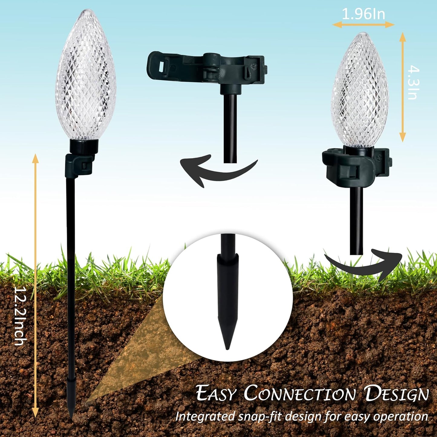 AWQ 10 LED 24.6FT Christmas Pathway Lights, Multi & Warm Color Pinecone Marker Lights with 10 Steel Stake & 11 Modes, Connectable Ground Light for Lawn, Patio, Walkway, Sidewalk (10)