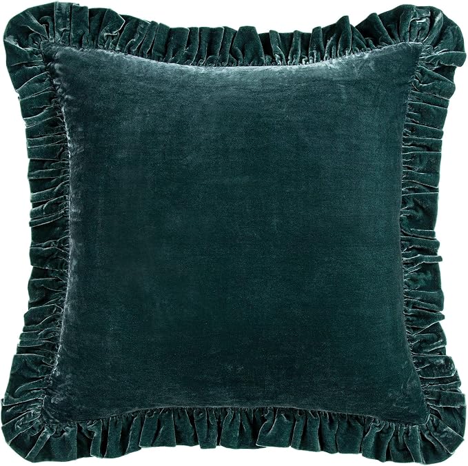 HiEnd Accents Stella Faux Silk Velvet Euro Sham Pillow Cover, 27x27 inch, Storm Blue, Romantic Western Modern Traditional Style Luxury Bedding