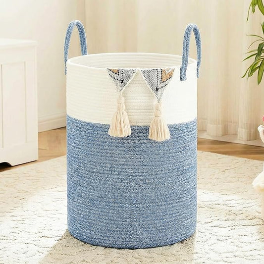 Laundry Basket,Woven Cotton Rope Laundry Hamper,100L for Decor Storage of Dirty Clothes,Toys and Blankets in Bathroom,Baby Room and Living Room