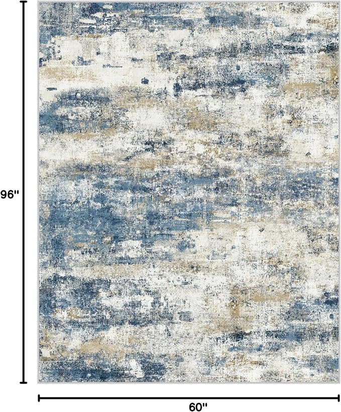 BEIMO Area Rugs 5x8 for Living Room Bedroom, Modern Abstract Machine Washable Rug, Large Soft Low Pile Floor Carpet with Non Slip Backing for Dining Room, Navy Blue Beige