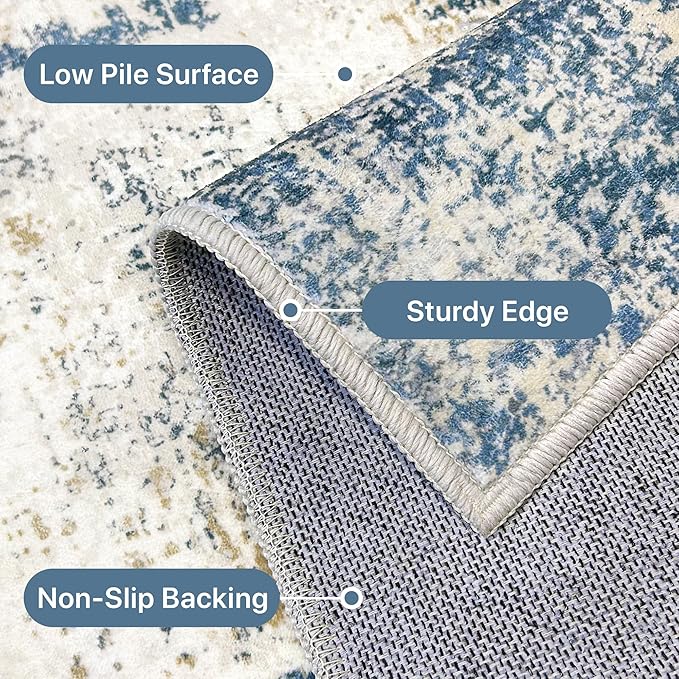 BEIMO Area Rugs 5x8 for Living Room Bedroom, Modern Abstract Machine Washable Rug, Large Soft Low Pile Floor Carpet with Non Slip Backing for Dining Room, Navy Blue Beige