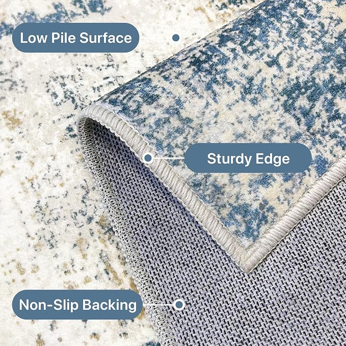 BEIMO 2x3 Rugs for Entryway Entrance Kitchen Bathroom, Machine Washable Modern Abstract Soft Area Rug, Low Pile Indoor Floor Carpet with Non Slip Backing, Navy Beige