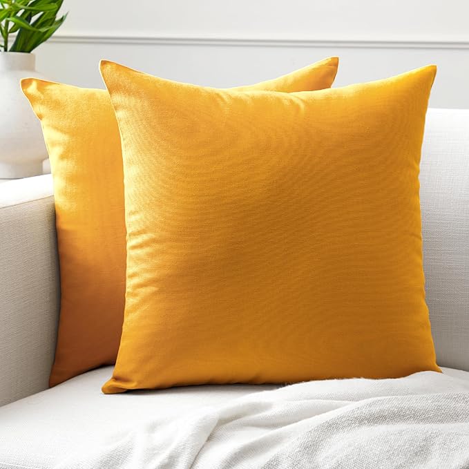 Encasa XO Throw Pillow Covers 18x18 in Set of 2 Mango | No Inserts | Cotton Pillow Covers for Living Room, Bed, Sofa, Couch | Decorative Cushion Covers with Improved Zipper