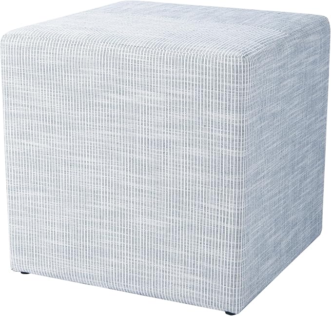 HomePop 19" Square Ottoman - Blue Pinstripe Fabric