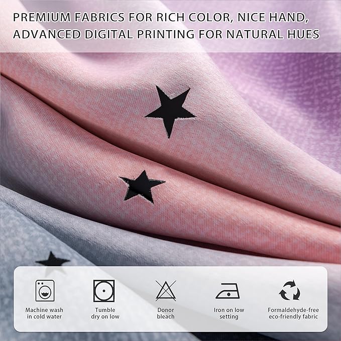 XiDi 90 Inches Curtains for Girls Bedroom 2 Panels Set, Blackout Rainbow Curtains for Kids Room Decor, Unicorn Wall Decals Drapes for Little Girl Nursery Room Grey/Pink/Purple 34 Inches Wide