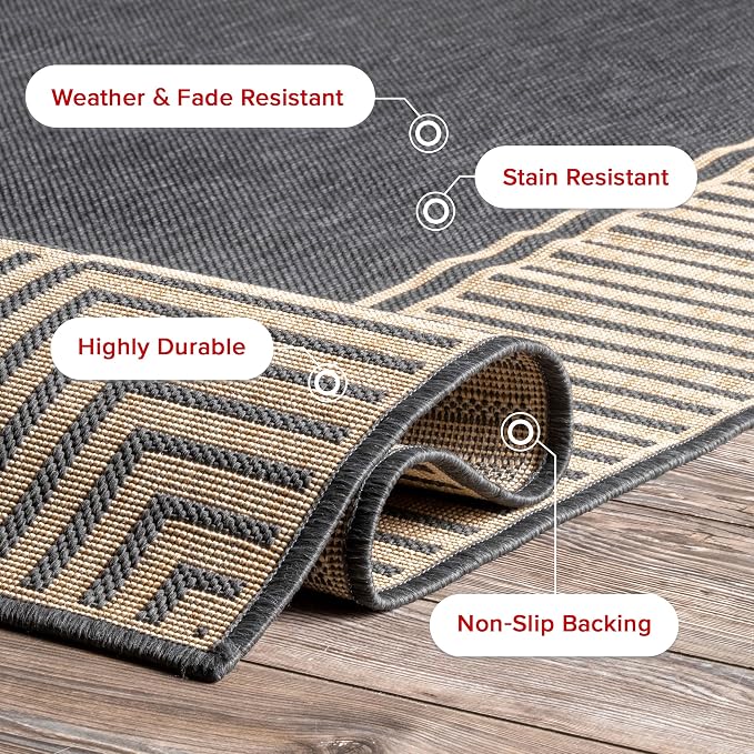 Nuloom Asha Dark Grey/Ivory, 5' x 8', Casual, Striped Border, Soft and Cozy, High Traffic, Stain Resistant, Easy Clean, Durable Area Rug for Indoor/Outdoor Patio, Deck, Porch, Garden, Courtyard