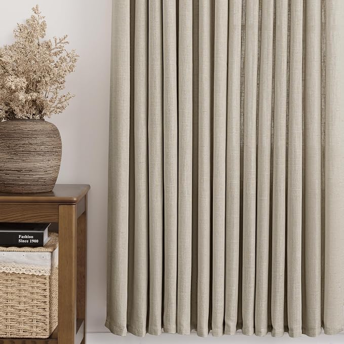 Linen Pinch Pleated Curtains 45 Inch Length 2 Panels for Living Room Bedroom Textured Semi Sheer Drapes Pinch Pleat Rings Window Curtain 40x45