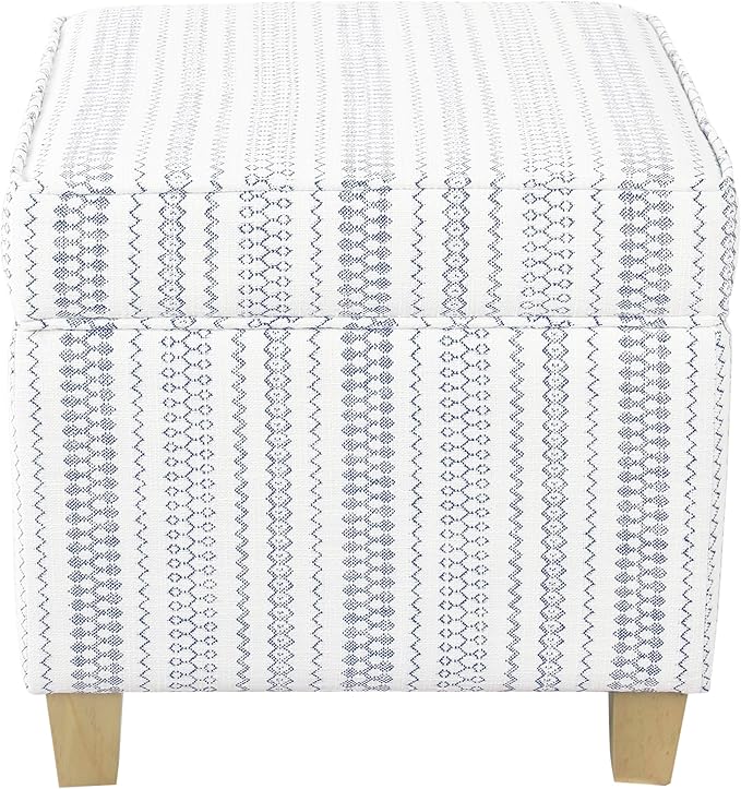 HomePop Home Decor | K7342-F2359 |Classic Square Storage Ottoman with Lift Off Lid | Ottoman with Storage for Living Room & Bedroom, Blue Stripe Large