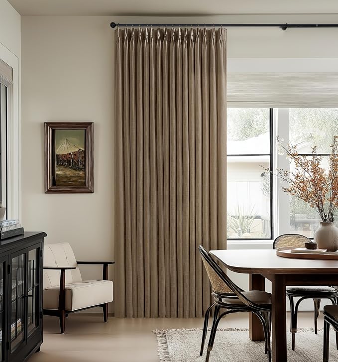 Dutch Cocoa Pinch Pleated Linen Curtains 92 Inches Long 2 Panels for Living Room Boho Memory Training Shaped Semi Sheer Pleat Drapes Back Tab 50 Inch Wide Light Filtering Bedroom Window Curtain