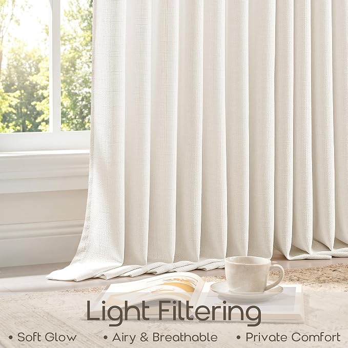 Natural Pinch Pleated Curtains 120 Inches Long for High Living Room Light Filtering Privacy Memory Trained Shaped Pleat Curtains for Dining Room Bedroom 120 Inch Extra Long Flax Linen Drapes 2 Panels