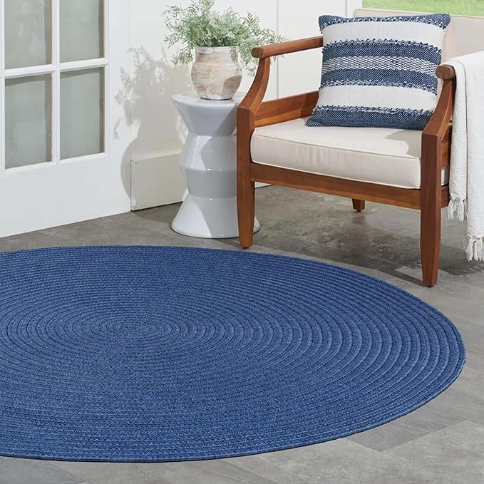 Superior Reversible Braided Indoor/Outdoor Area Rug, 4' Round, Denim Blue