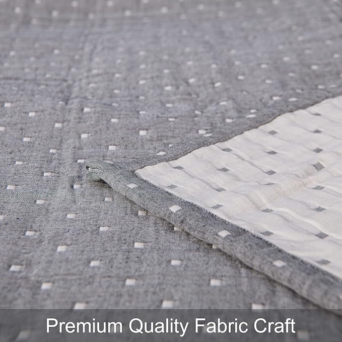 NTBAY 3 Layers Cotton Muslin 106x92 King Bed Blanket, Super Soft Breathable Thermal Yarn Dyed Quilt for Adults, Perfect Lightweight Blanket for Couch Sofa Bed All Seasons, Grey Dot