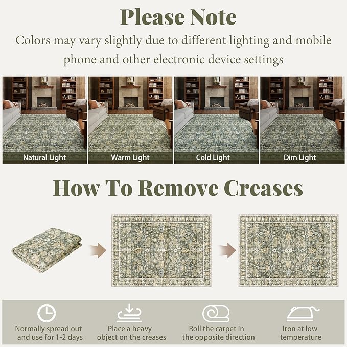 Washable Rugs for Living Room: 9x12 Area Rugs for Bedroom Ultra Soft Non-Slip Stain Resistant Vintage Boho Large Carpet for High-Traffic Dining Room - Farmhouse Decor