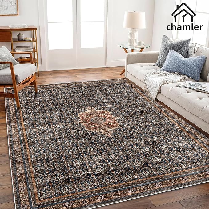 chamler 6x9 Washable Area Rug Boho Medallion Distressed Design Non-Shedding Easy Care Ideal for High Traffic Areas in Rugs for Living Room Bedroom Office Kitchen Large Carpet