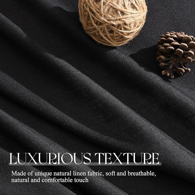 Jowels Black Linen Curtains 102 Inch Long 2 Panels for Living Room | Light Filtering Semi Sheer Curtain, Back Tab Pocket Pleated Look, Boho Farmhouse Textured Privacy Drapes for Bedroom Window