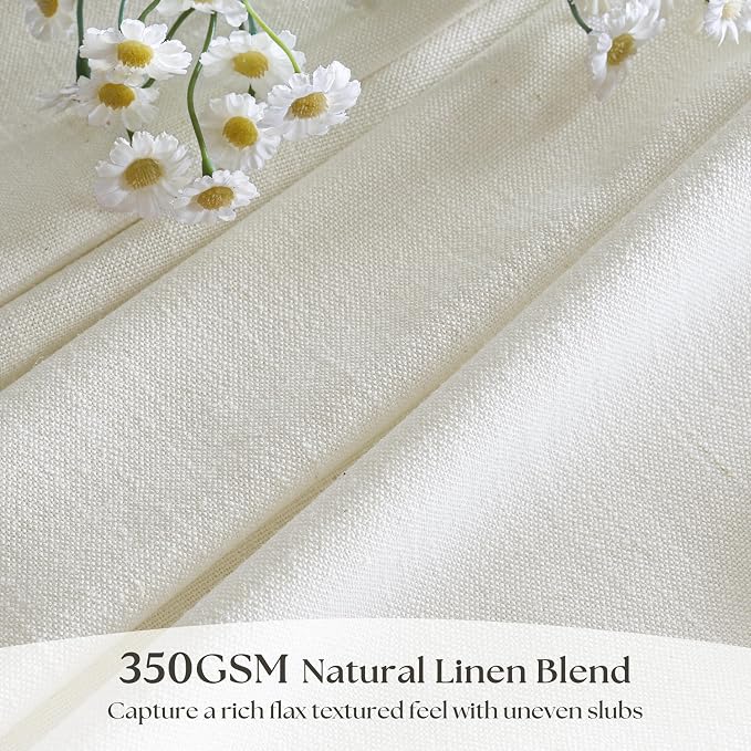 Natural Cream Semi Sheer Pinch Pleated Linen Curtains 90 Inch Long | Beige Ivory Neutral, Light Filtering Privacy, Bedroom Living Room, Flax Linen Textured, Hook Rings Memory Shape, Boho Modern